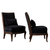 Pair of Medellin Simancas modern armless slipper chairs with black chenille upholstery and walnut wood frames