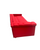 Side profile showing low round legs and bold upholstery texture.