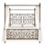 Palacio canopy bed with ornate metal scrollwork, antique bronze finish, and white canopy curtains