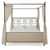 Valencia canopy bed with antique bronze metal frame, scrollwork headboard, and upholstered footboard