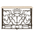 Versailles console table with wrought metal scrollwork base and cream travertine stone top