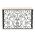 Roma console table with decorative iron scrollwork base and cream travertine top