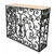 Luxury iron console table with cream travertine top and architectural metal detailing