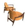 Rear image of a mid century lounge chair, leather lounge chair, mcm chair, mid century chair, Ib Kofod-Larsen 'Elizabeth' Chairs