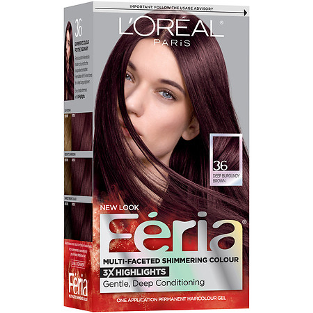 L Oreal Paris Feria Multi Faceted Shimmering Colour Permanent Haircolor Kit 36 Deep Burgundy Brown