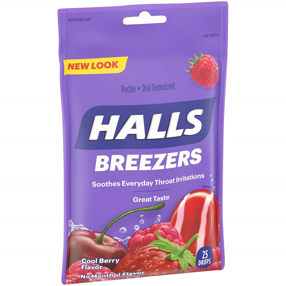 Halls Breezers Drops, Cool Berry, 25 Drops, 12 PACKS - Nationwide