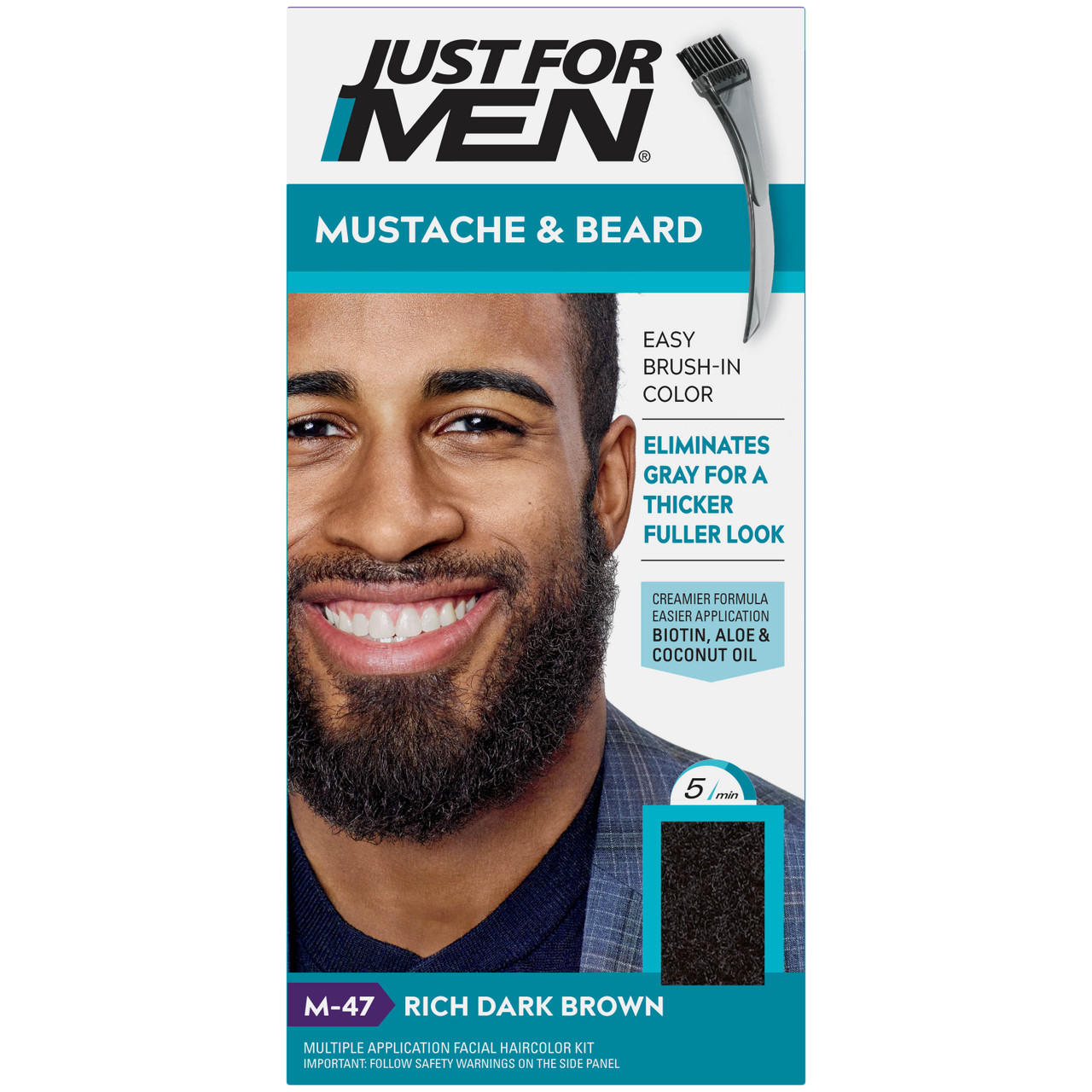 Just For Men Mustache & Beard, Beard Dye for Men with Brush Included for  Easy Application, With Biotin Aloe and Coconut Oil for Healthy Facial Hair  