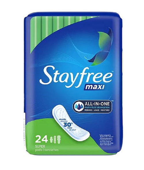 Stayfree Maxi Super Pads No-Wings, 24 CT