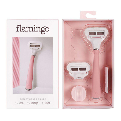 Flamingo Women's 5-Blade Razor Kit (Includes 2 Cartridges + Shower Holder) - Desert Rose Flamingo Women's 5-Blade Razor Kit (Includes 2 Cartridges + Shower Holder) - Desert Rose
