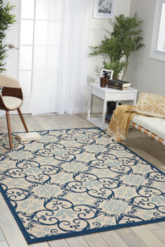 Nourison Caribbean Crb02 Ivory/navy Area Rugs