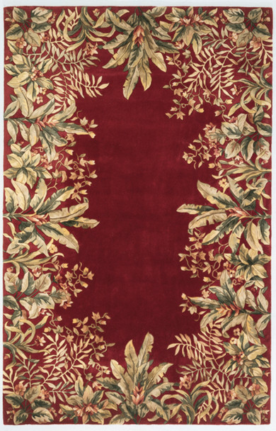 KAS Rugs Emerald 9017 Ruby Tropical Border Hand-tufted Area Rugs