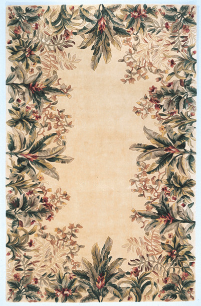 KAS Rugs Emerald 9022 Ivory Tropical Border Hand-tufted Area Rugs