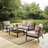 Black & Beige Slat Back Upholstered Outdoor Loveseat And Coffee Table Set - Sample