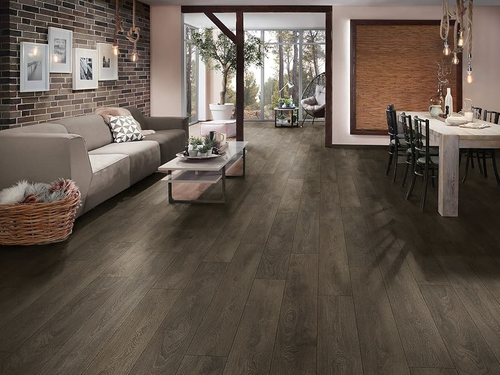 Tropical Flooring - Pitch Amber - 12 mm 7.71" x 72.83" Click Together Laminate PITCH room