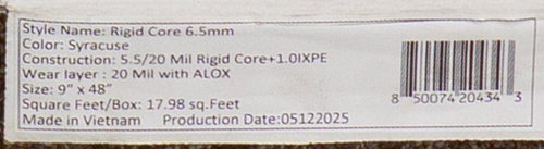 Premium Quality Syracuse Hickory - Rigid Core - 9"x48" Waterproof Luxury Vinyl Plank Flooring with Attached Pad SYRACUSE