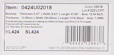 Shaw - Odyssey Collection - Light Natural - 12mm Thick - 8.03" x 47.64" Click Together Laminate Flooring 02018 SQFT Price : 1.59   label