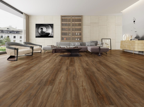 Mannington The Avenues Collection -  Rustic Lime Wood -  7" x 48" FloorArmor solid core with Attached Pad AVE101 room