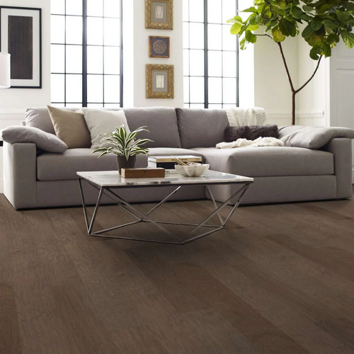 Shaw Riverstone Mesquite Hardwood 6.38" Wide 3/8" Thick Engineered Hand Scraped Hickory Hardwood SH0298W05019 room