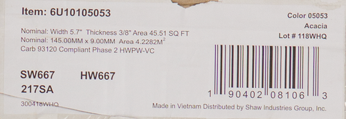 Shaw Acacia Hardwood Silver Oak 5.7-in W x 3/8-in x Varying Length Scraped Water Resistant Engineered Hardwood Flooring 05053 SQFT Price : 2.69   label