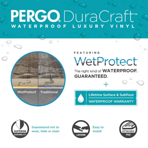 Pergo DuraCraft +WetProtect English Isle Oak 7.5" x 48" Waterproof Vinyl Plank with Attached Pad 67869-920 - Sample