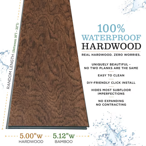 PREMIUM PRODUCT - 100% WATERPROOF HARDWOOD - Shaw Smartcore COREtec - Hawks Crest Hickory - Waterproof Genuine Hardwood - 5" Wide x Random Lengths 05005 - Sample
