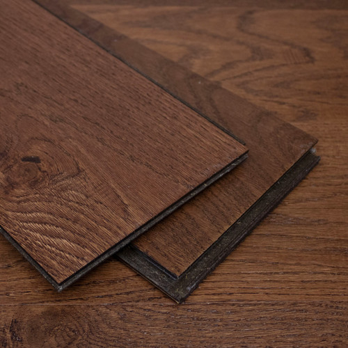100% Waterproof Hardwood - Robbins HydroGuard Iconic Brown Wirebrushed Oak Click Together Engineered Hardwood - 6.5" Wide 1/2" Thick with Attached Pad - EKHG75L00H - Sample
