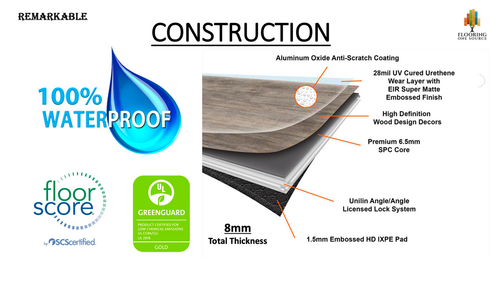 SUPER PREMIUM PRODUCT - Remarkable SPC Series - Elevation Oak - 9" x 72" Rigid Core Waterproof Flooring with Attached Pad - REM004 - Sample