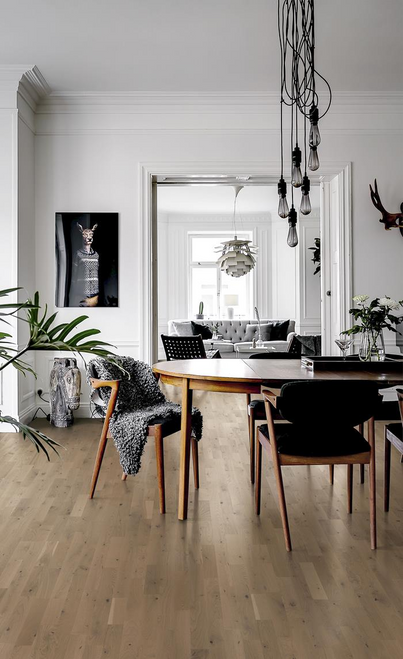 Kahrs Hardwood Beyond Retro Collection - Frozen Hazelnut Strip - 7-7/8" x 95-3/8" x 5/8" - Engineered Click Together Hardwood HAZELNUT room
