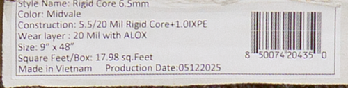 Premium Quality Midvale Oak - Rigid Core - 9"x48" Waterproof Luxury Vinyl Plank Flooring with Attached Pad MIDVALE - Sample