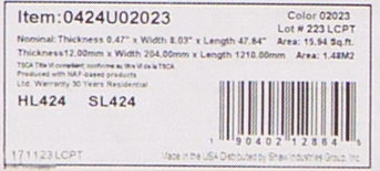 Shaw - Odyssey Collection - Golden Sands - 12mm Thick - 8.03" x 47.64" Click Together Laminate Flooring 02023 SQFT Price : 1.59   label