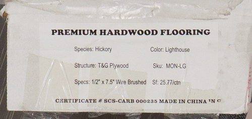 Baroque Flooring - Monterey Series - Lighthouse - 7-1/2" Wide x 1/2" Thick - Engineered Hickory Hardwood Flooring MON-LG SQFT Price : 3.69