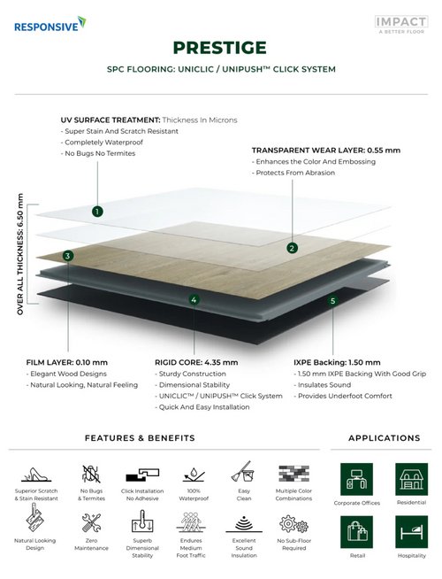 Prestige  Impact Collection - Bloomington SPC Rigid Core Waterproof Flooring 7" x 60" Waterproof Luxury Vinyl Plank Flooring with Attached Pad BLOOM SQFT Price : 3.39