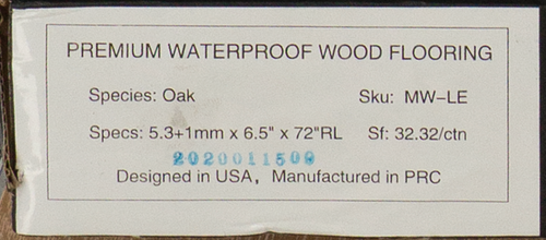 WATERPROOF HARDWOOD - Baroque Flooring Marine Walk Leeward Oak 6.5" x Random Lengths Waterproof Engineered Hardwood Flooring with Attached Pad MW-LE SQFT Price : 3.39 label