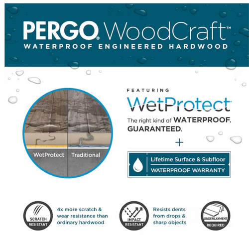 PREMIUM QUALITY - Pergo Woodcraft Water Proof Hardwood Seal Beach Oak Click Together 7.5" Wide Engineered Hardwood