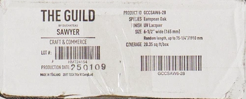 PREMIUM QUALITY - Duchateau - The Guild Craft & Commerce Collection - Sawyer Oak - 6.5" Wide Engineered Wood Flooring label