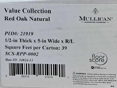 Mullican Value Grade Collection - Red Oak Natural 5" Wide 1/2" Engineered Hardwood Flooring