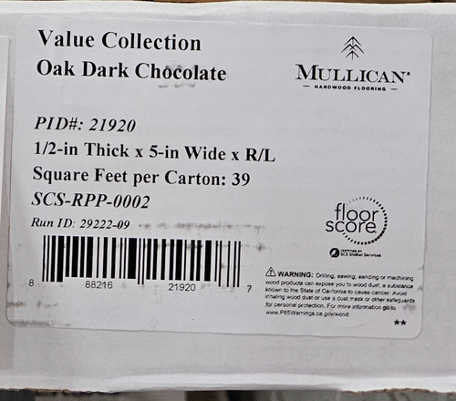 Mullican Value Grade Collection - Oak Dark Chocolate 5" Wide 1/2" Engineered Hardwood Flooring