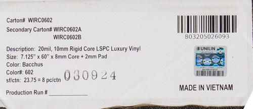 TAS Flooring Ambiance Collection - Bacchus - 7.25" x 60" Waterproof Luxury Vinyl Plank Flooring