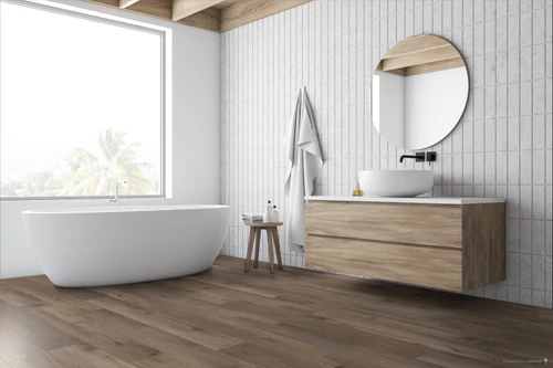 CORELUXE - Hamilton Oak - 8mm 7.8" x 60" Rigid Core Waterproof Flooring with Attached Pad room