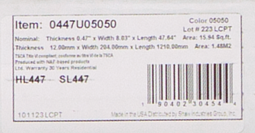 Shaw Connection Collection - Expressive - 12mm Thick - 8.03" x 47.64" Click Together Laminate Flooring 05050 SQFT Price : 1.59   label