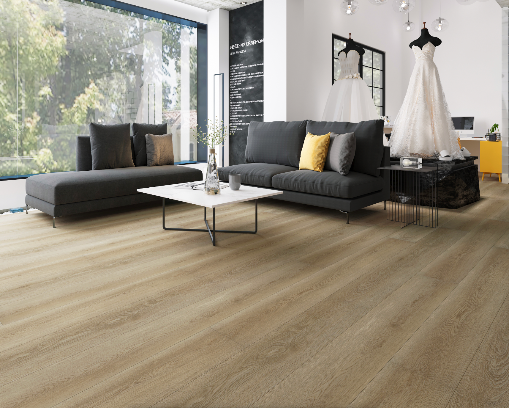 PREMIUM PRODUCT - Saratoga Springs Collection - Northshire Oak - Rigid Core - Waterproof Flooring with Attached Pad 9" x 72" Waterproof Luxury Vinyl Plank Flooring DEO288 SQFT Price : 3.39 room