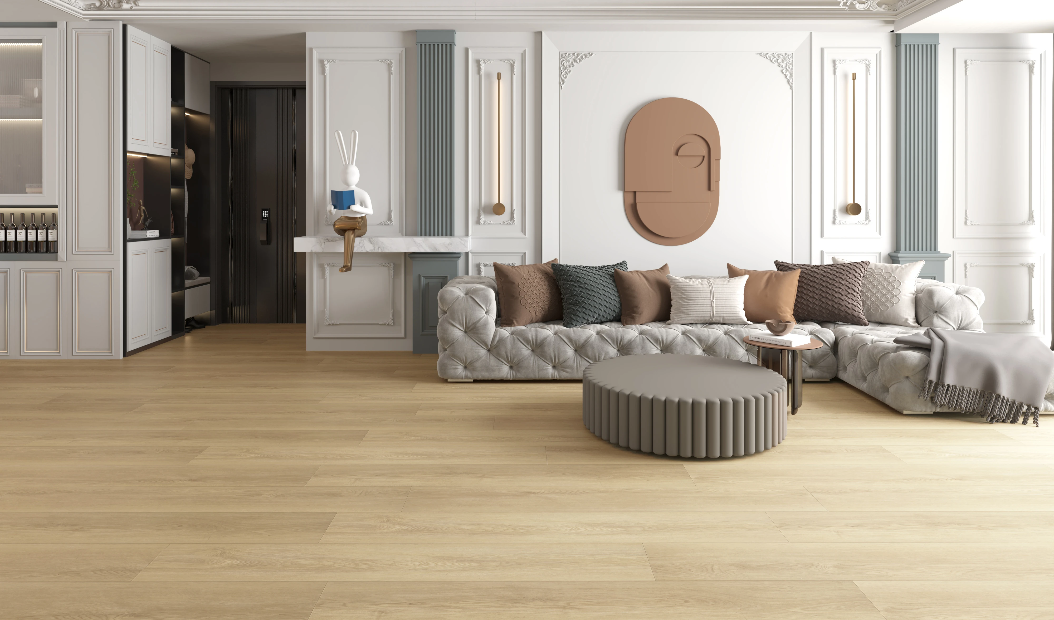 SUPER PREMIUM PRODUCT - Saratoga Springs Collection - Butter Pecan - Rigid Core - Waterproof Flooring with Attached Cork - 9" x 72" Waterproof Luxury Vinyl Plank Flooring DE0313 SQFT Price : 3.79 room
