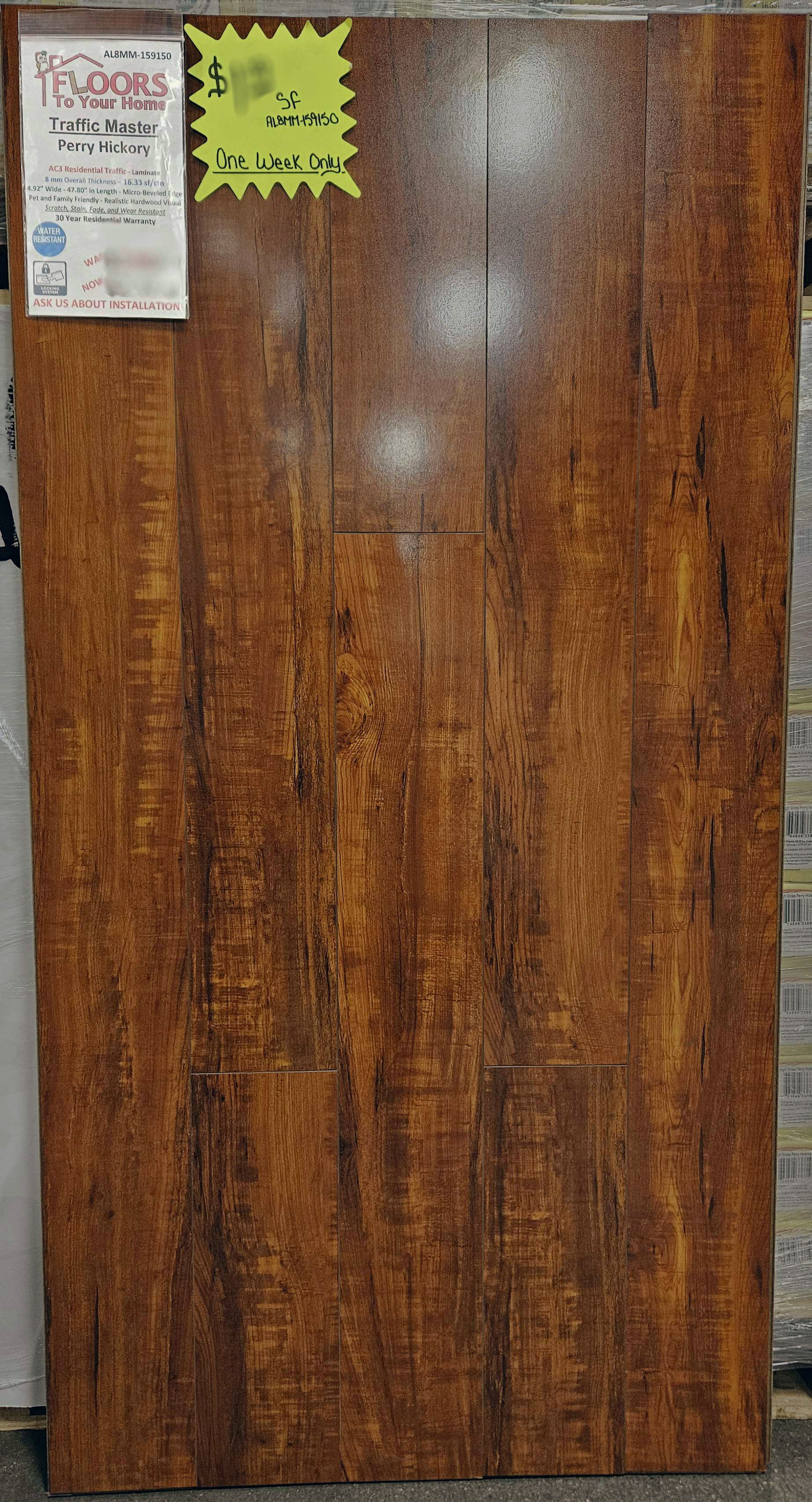 SPECIAL BUY - Traffic Master - High Gloss Perry Hickory - 8mm - 4.92" x 47.80" Click Together Laminate 315201 SQFT Price : 1.29   display