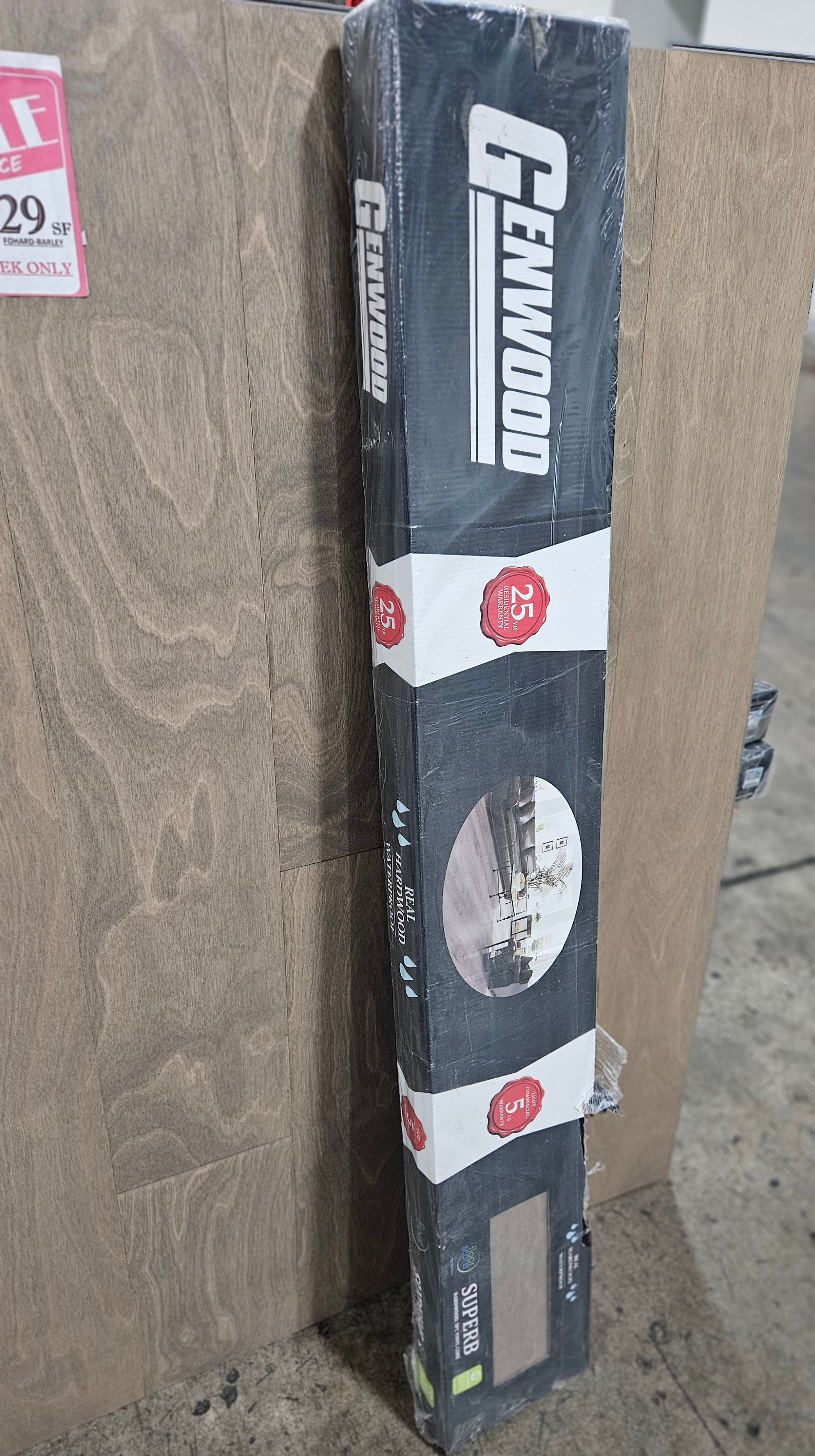 PRICE DROP ALERT - WATERPROOF HARDWOOD - Genwood Superb Genuine Waterproof Hardwood - Barley Birch - 7” x Random Lengths - Click Together with Attached Pad