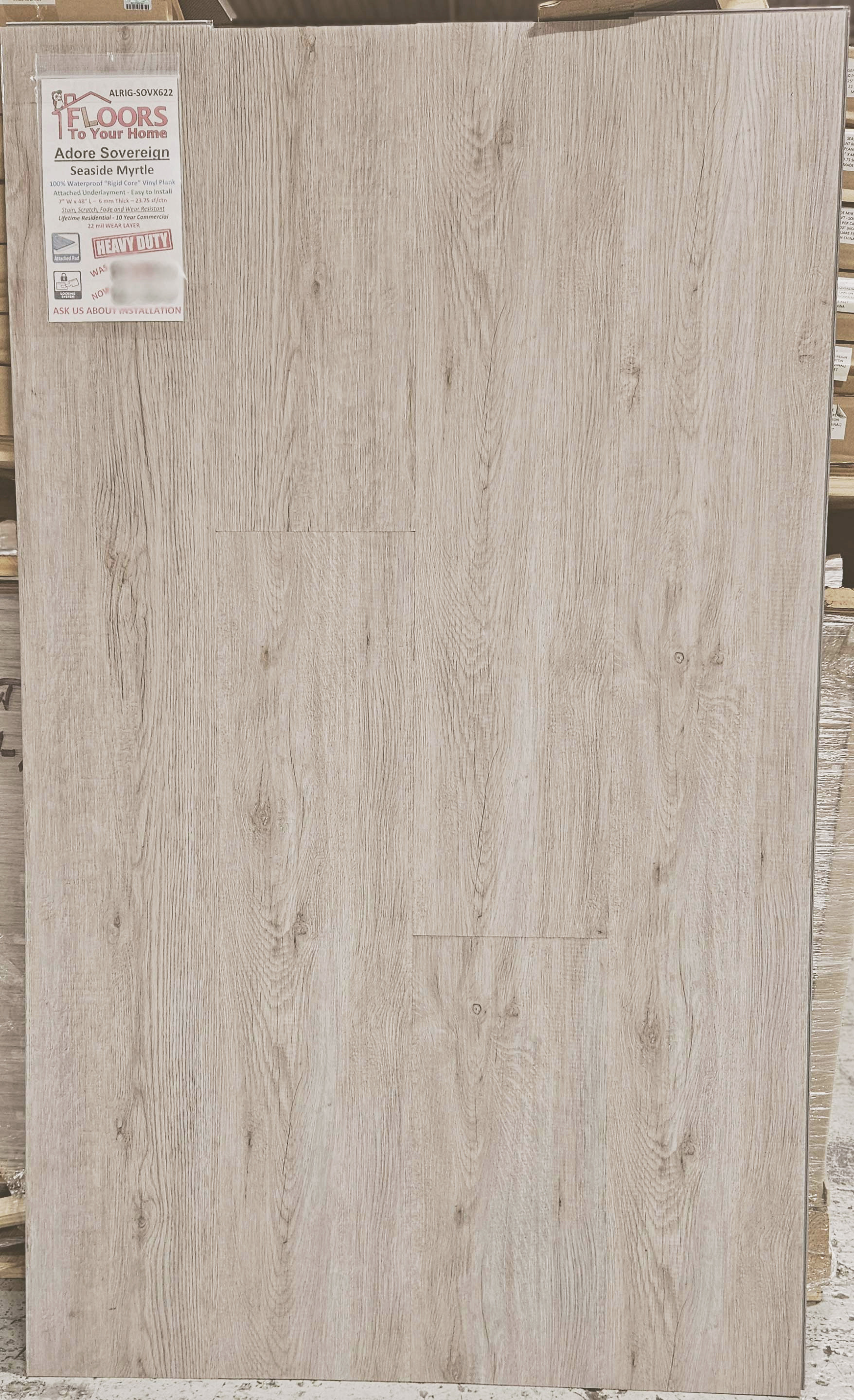 MOVING SALE - Adore Sovereign - Seaside Myrtle - 6mm Rigid Core - Waterproof Flooring with Attached Pad 7.125" x 48.03" SOVX622 SQFT Price : 2.99