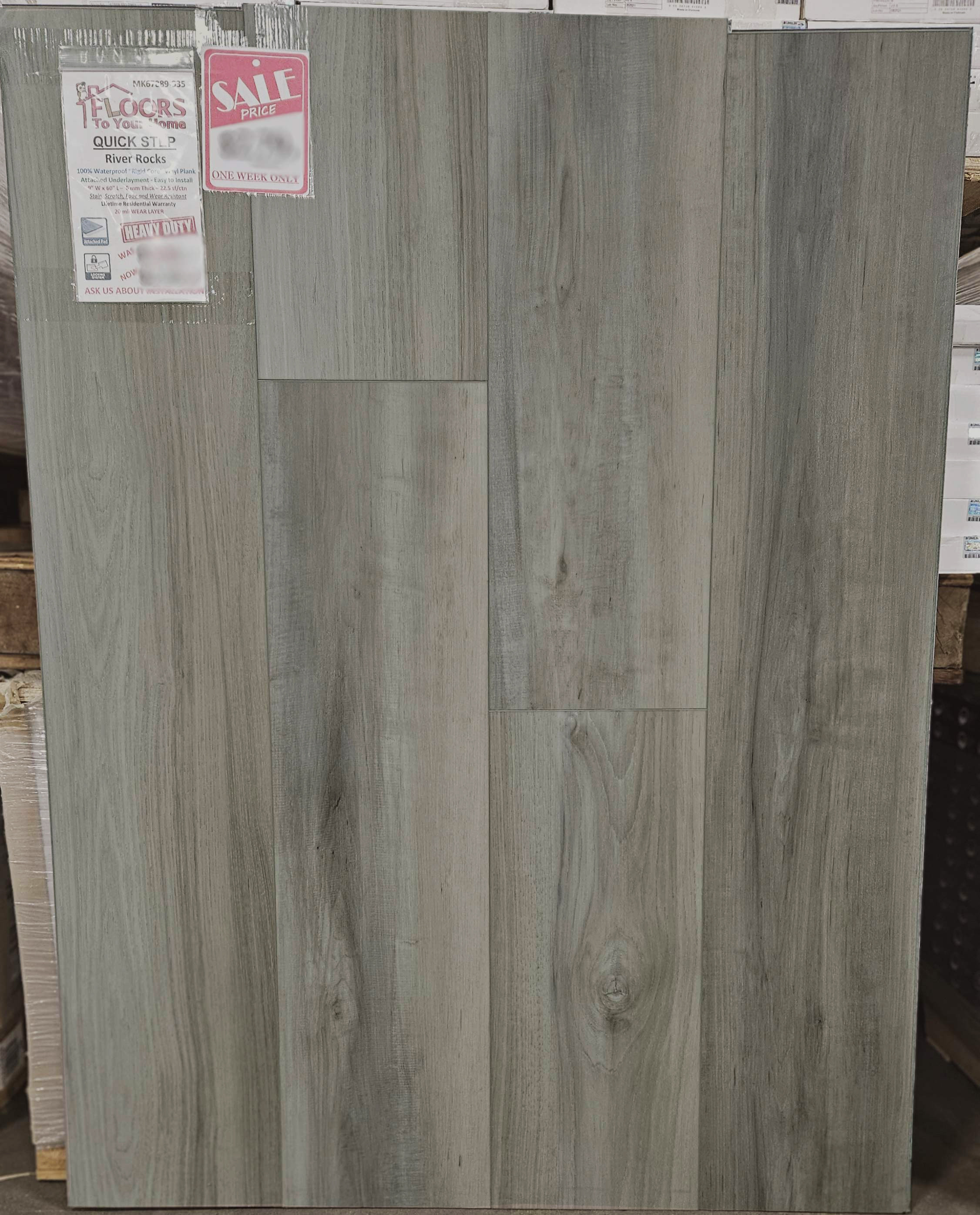 MOVING SALE - QUICK STEP Endura TEK Select - Windy Point River Rocks - 9" x 60" Waterproof Rigid Core Vinyl Plank with Attached Pad 67889-935 SQFT Price : 2.89