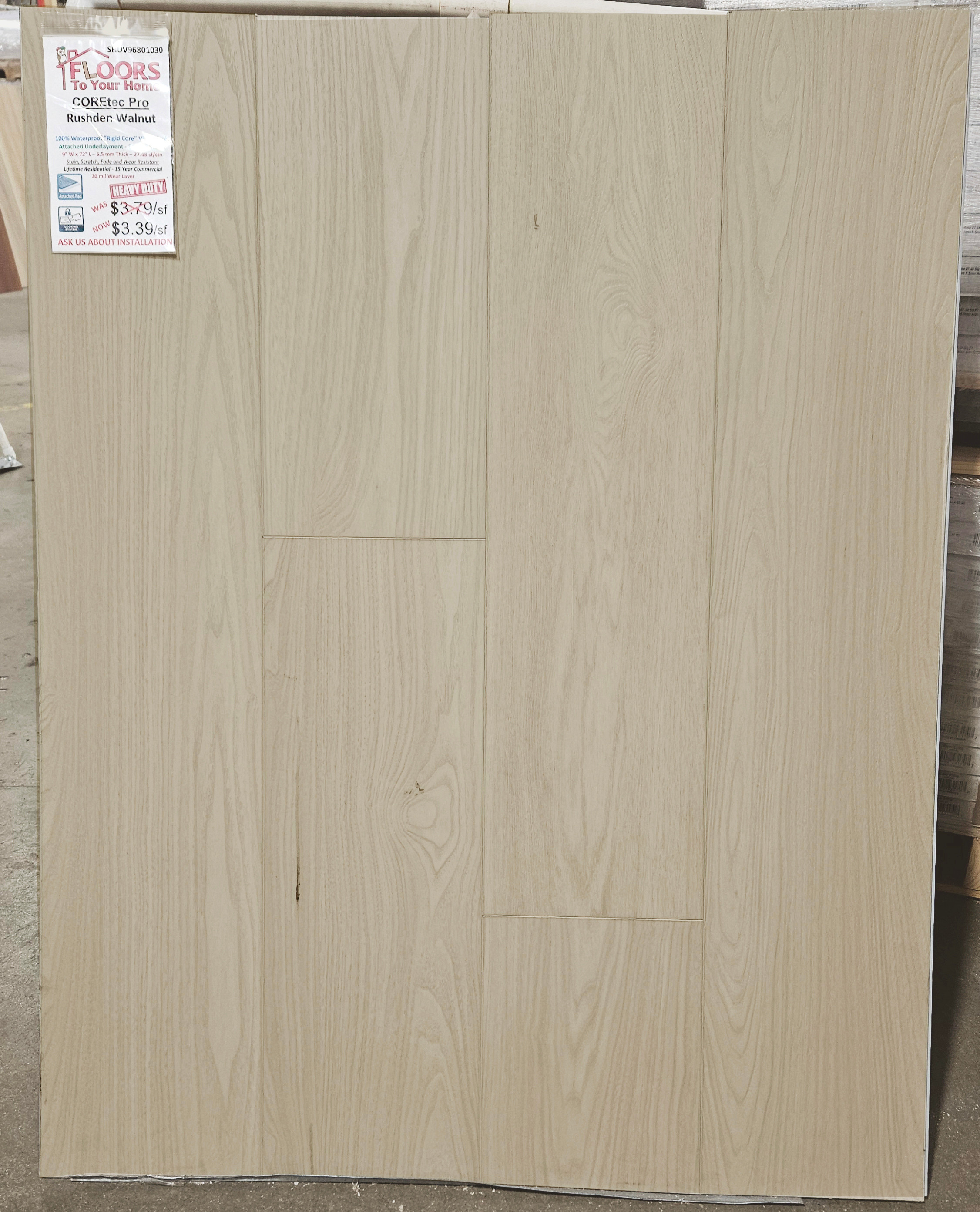 COREtec Pro Series Rushden Walnut 9" x 72" Waterproof Engineered Vinyl Plank Flooring UV96801030 SQFT Price : 3.39 stand