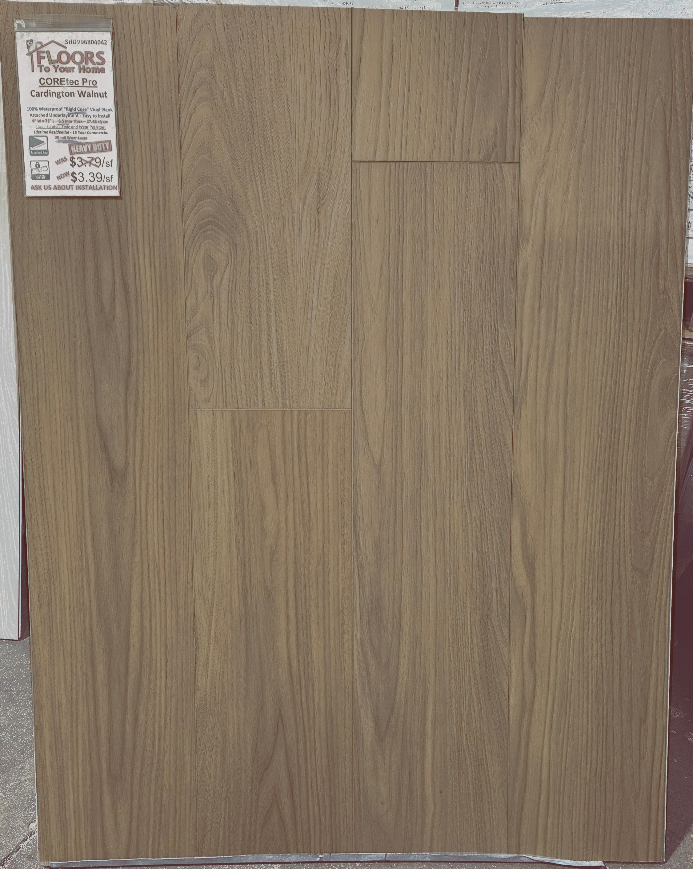 COREtec Pro Series Cardington Walnut 9" x 72" Waterproof Engineered Vinyl Plank Flooring UV96804042 SQFT Price : 3.79 stand