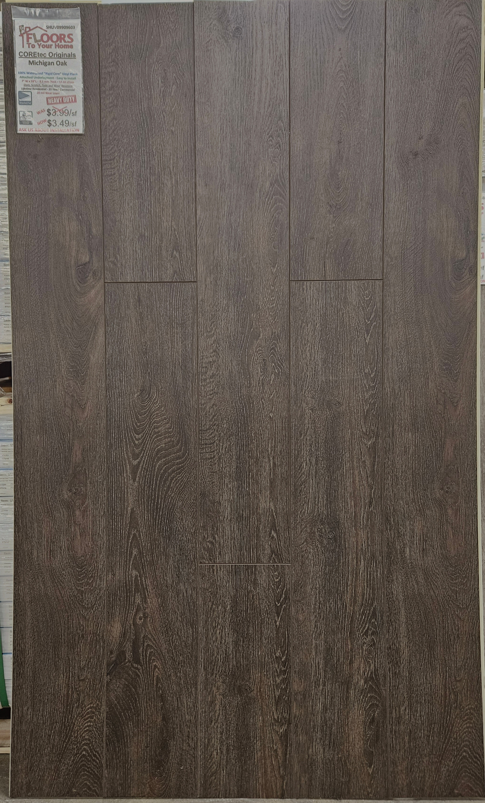 SUPER PREMIUM QUALITY - 20 Mil Wear Layer - H2O COREtec Originals - Michigan Oak - 7" x 59" - Waterproof Engineered Luxury Vinyl Plank Flooring with Cork Underlayment 09603 SQFT Price : 3.89