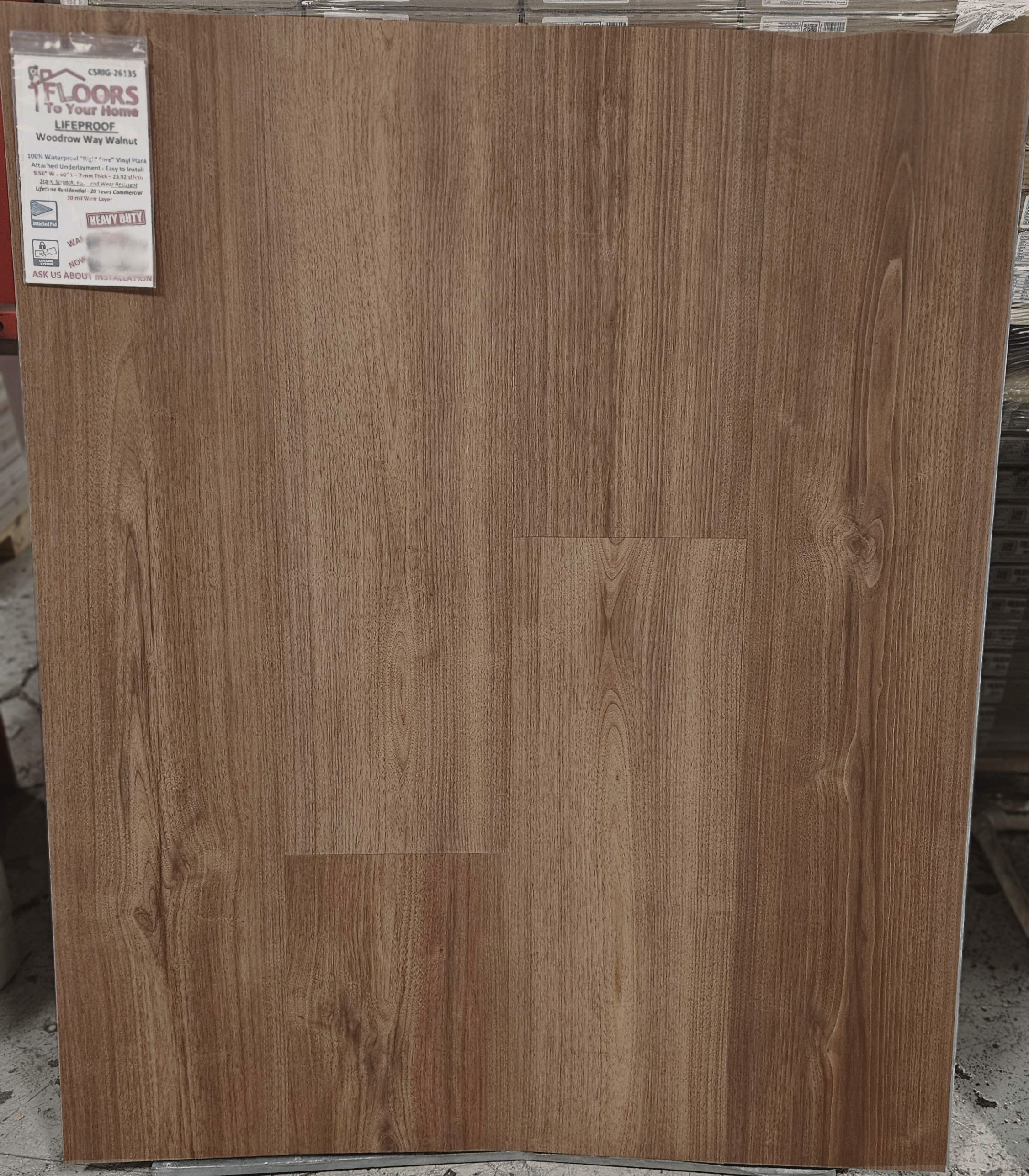 Premium Quality LIFEPROOF - Woodrow Way Walnut - 9.56"x 60" x 7mm Thick - Click Lock - Waterproof Luxury Vinyl Plank Flooring with Attached Pad 26135 SQFT Price : 3.39 display